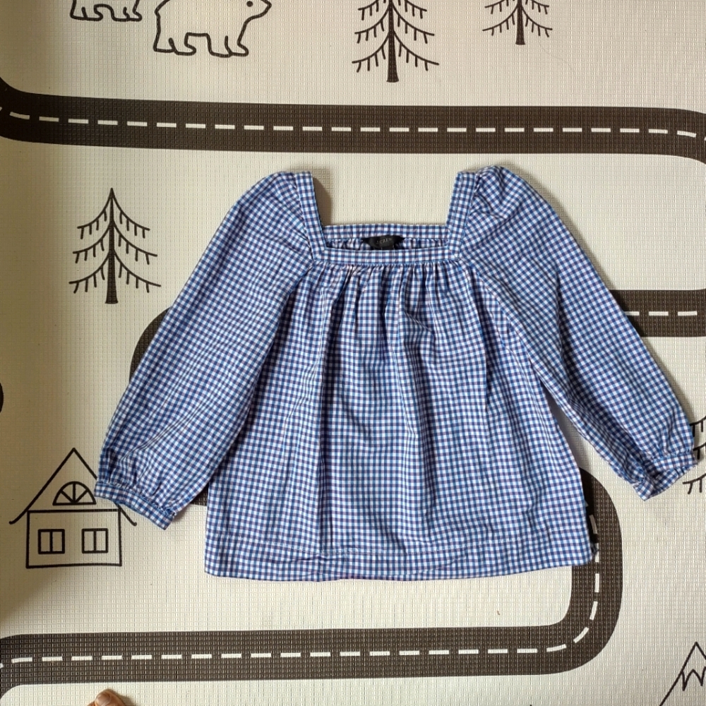 J Crew XXS 3/4 sleeve gingham cottage core square neck top